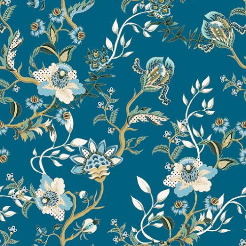 Mavi Geleneksel Çiçek Duvar Kağıdı W6641
