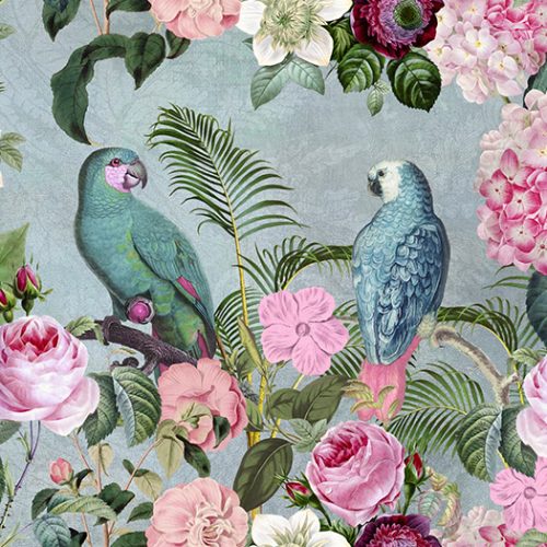 Pembe Çiçek Papağan Duvar Kağıdı W6675