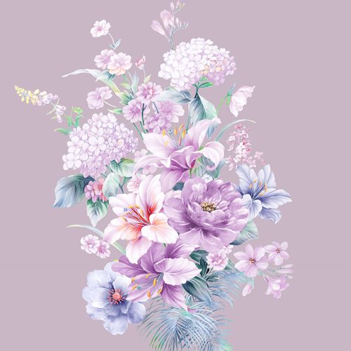 Çiçek Buketi Lila Zemin Duvar Kağıdı W6692