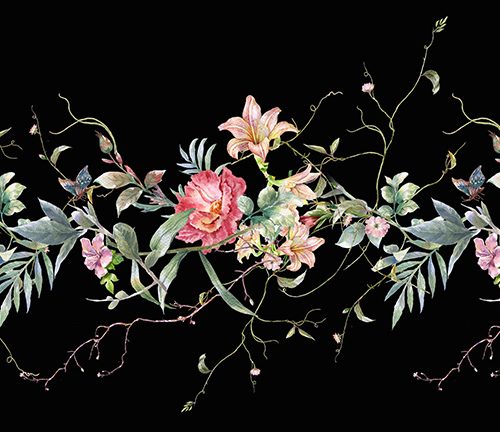 Siyah Zemin Bahar Dalı Duvar Kağıdı W6693