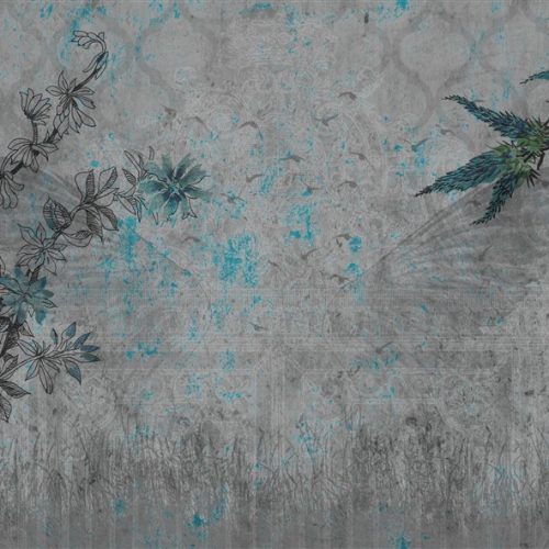 Mavi Çiçekli Bahçe Kapısı Duvar Kağıdı WM012C